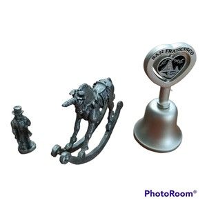 Lot Of  Vintage Miniature Pewter Items ,San Francisco Bell ,Rocking Unicorn,Man
